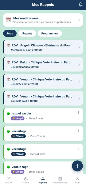 Rappels de santé dans PetSphere : vaccins et traitements à venir