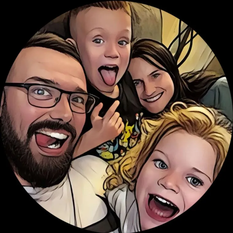 Portrait dessiné de Kevin, Mélina et leurs deux enfants